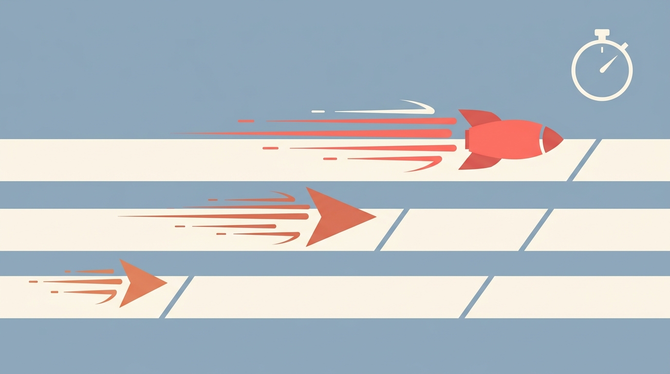 Three race-track lanes with arrows representing different API response speeds, one arrow far ahead of the others.