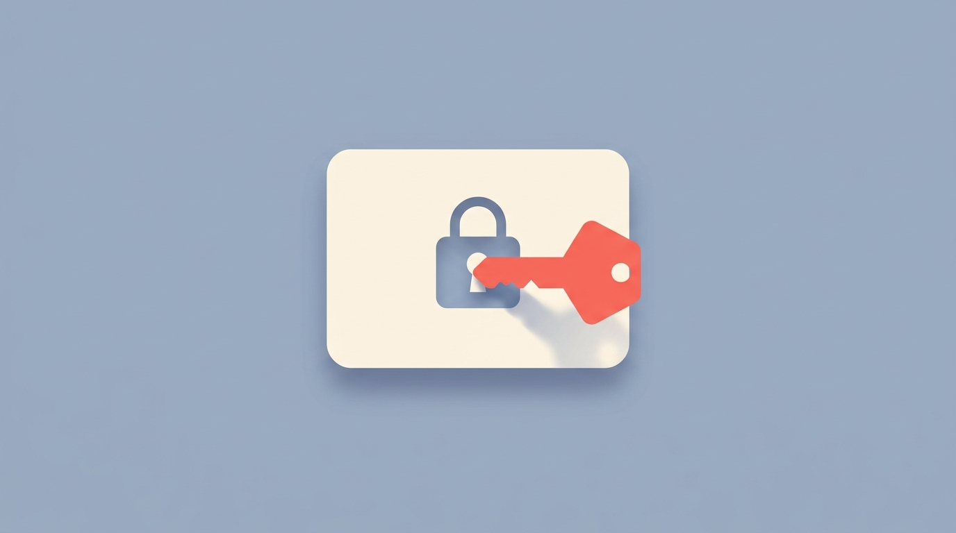 A key fitting into a lock on a credential card, representing automatic agent authentication.