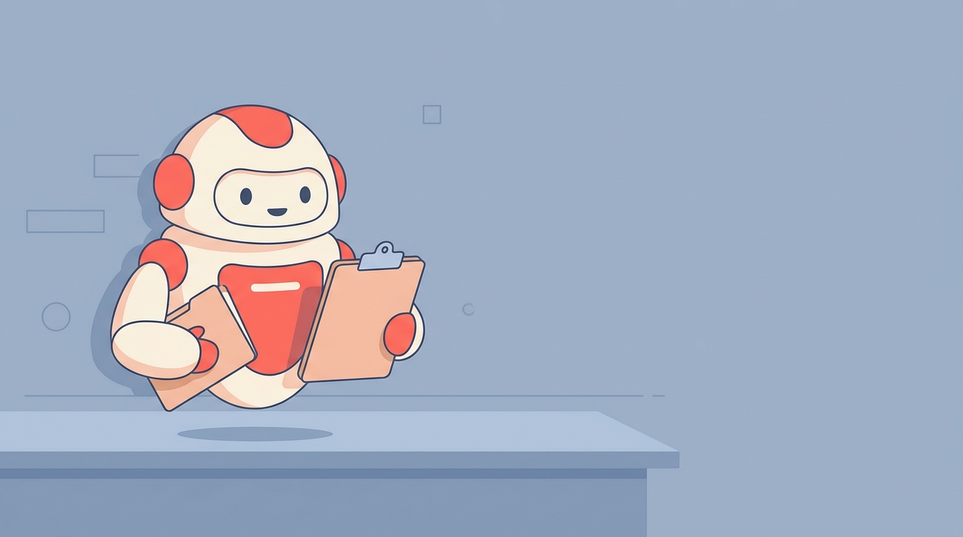 A friendly robot holding a clipboard, representing a local AI agent as a digital employee.