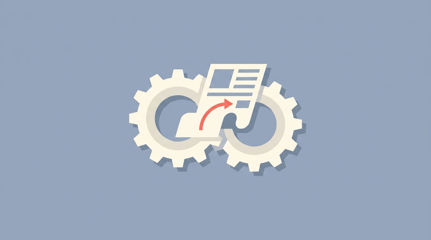 Two meshing gears with a transcript flowing between them, representing TranscriptAPI combined with MCP.