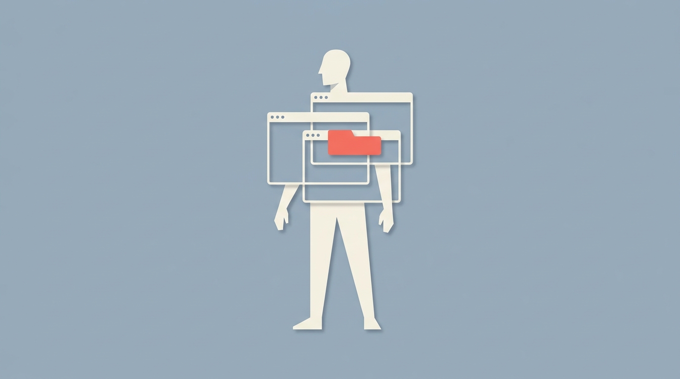 A silhouette made of browser windows, representing a headless browser as an agent's body.
