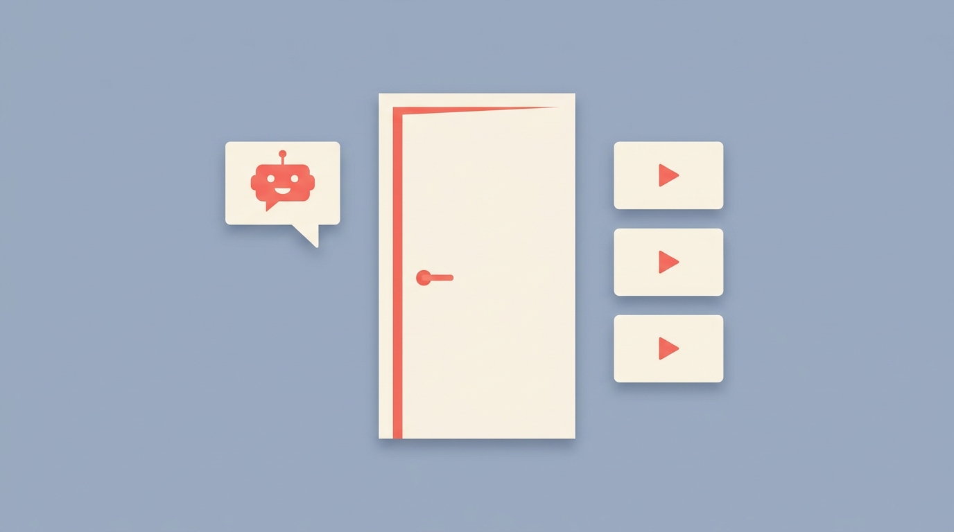 A closed door separating a chatbot from a stack of videos it can't access.