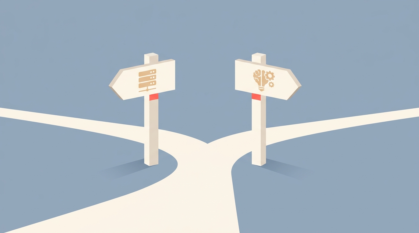 A fork in the road with two signposts, representing two different MCP setup methods.