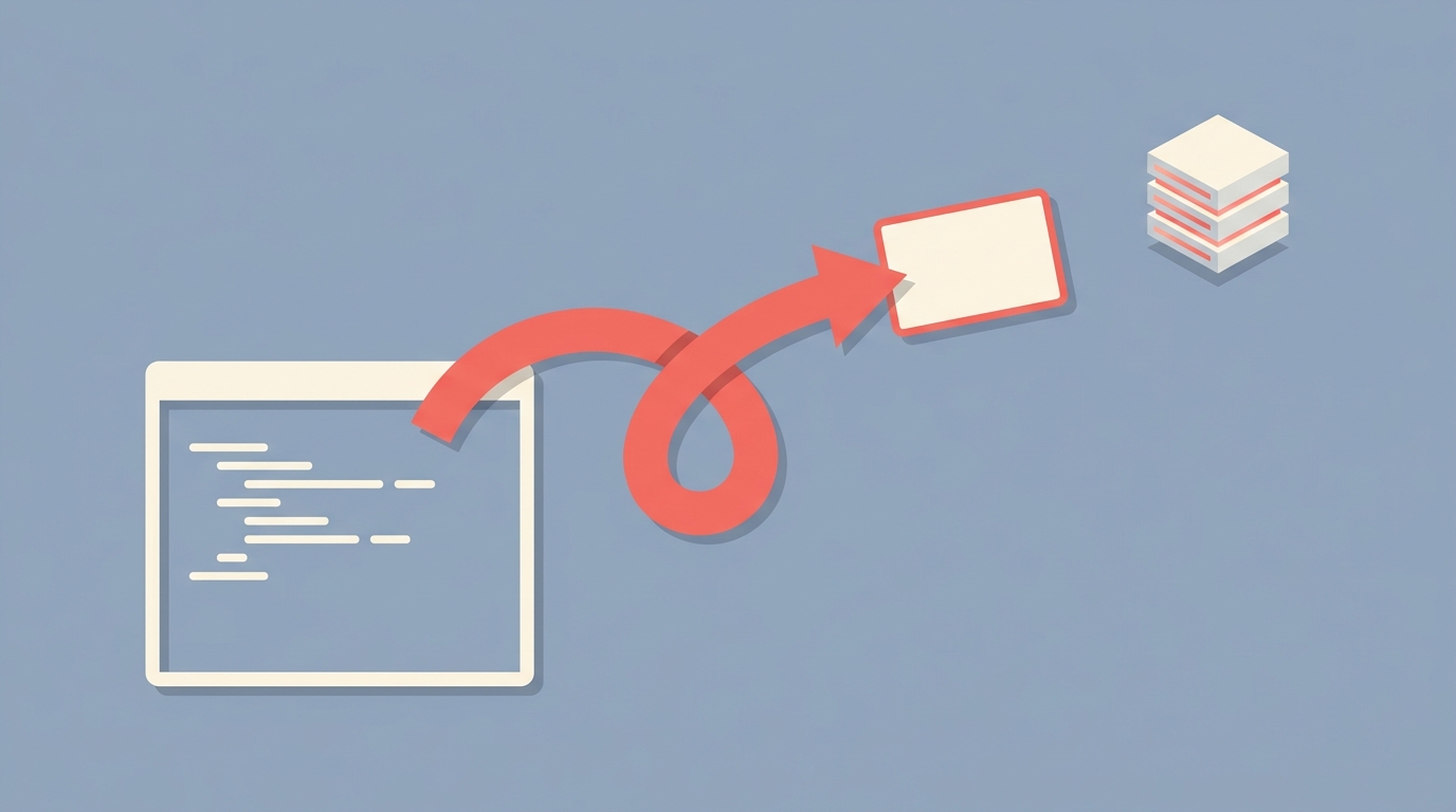 A terminal sending a curled arrow request toward a server icon.