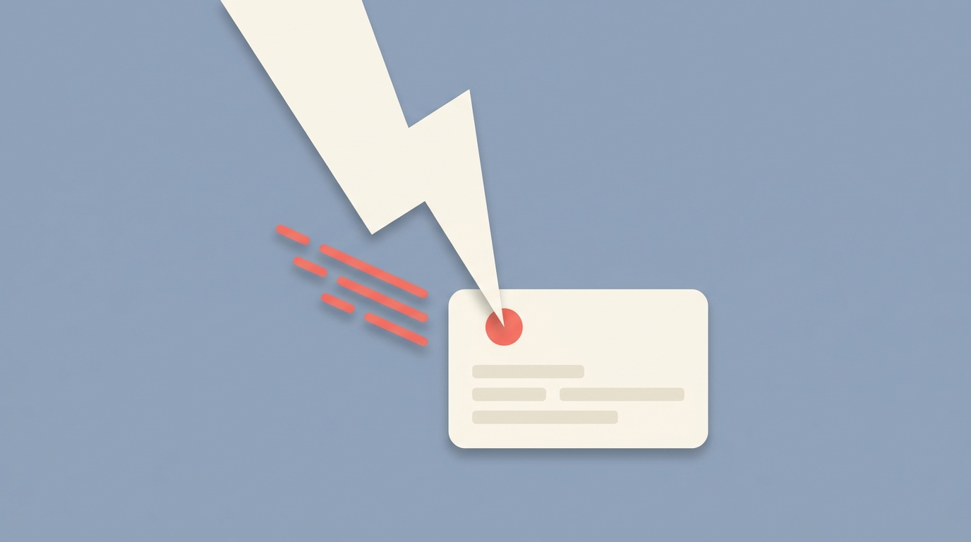 A lightning bolt striking a transcript card, representing fast JavaScript extraction.