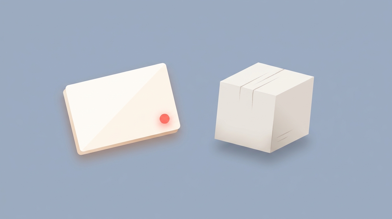 A shiny REST endpoint card beside a dusty package box, representing a REST API vs a PyPI package.
