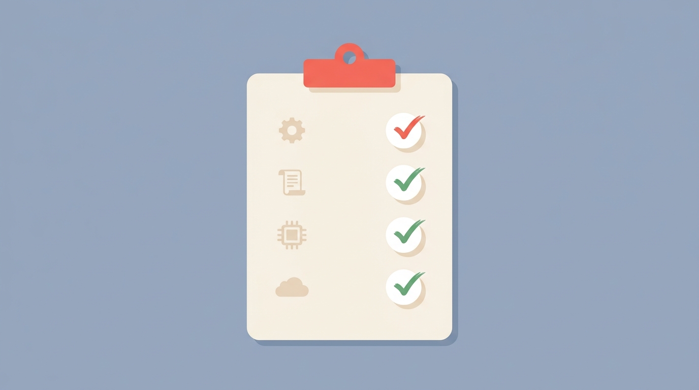 A clipboard with four required items, each marked with a green checkmark.