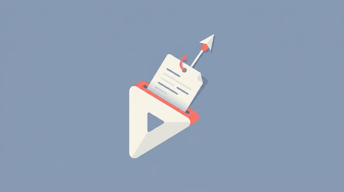 A transcript document being pulled out of a video icon by a tool.