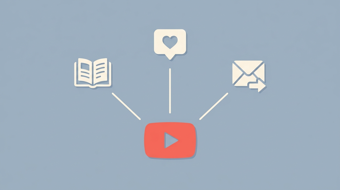 A video icon fanning out into blog, social, and email content type icons.