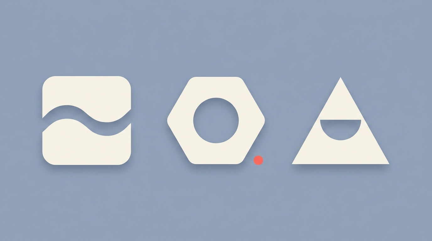 Three distinct shaped boxes in a row, representing three different concepts.