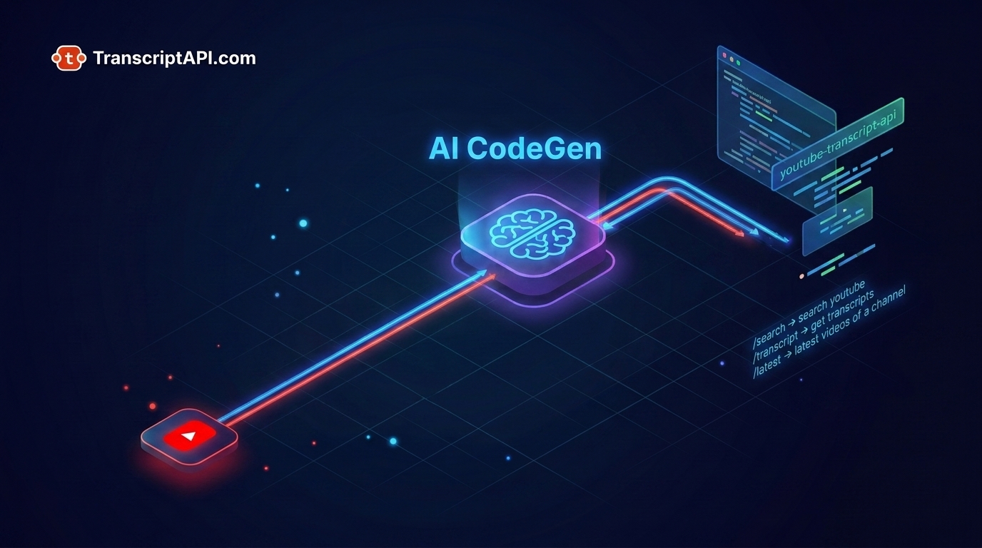 YouTube tutorial video being transformed into runnable code by an AI agent